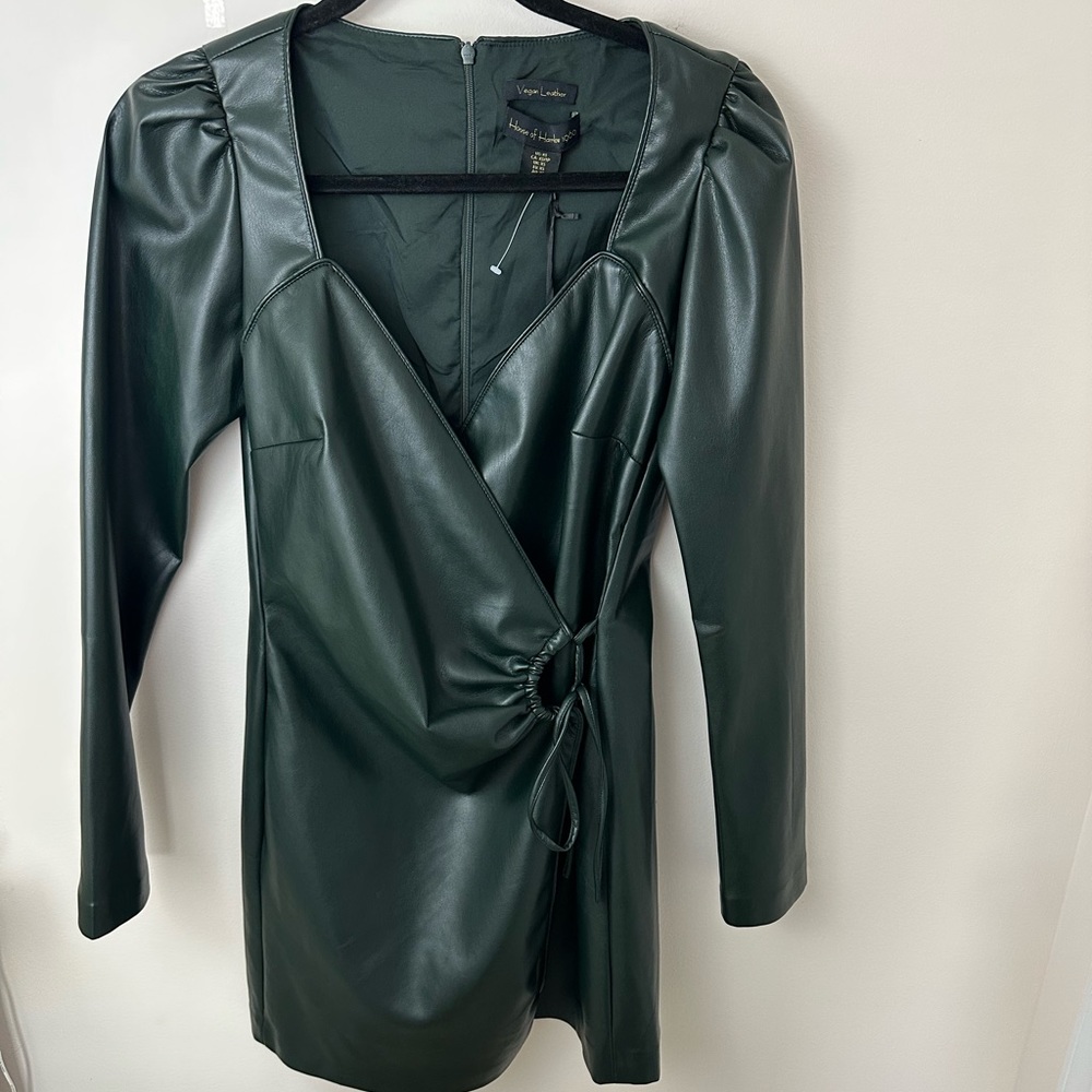 House of Harlow Faux Wrap Dress in Vegan Leather, size XS, NWT